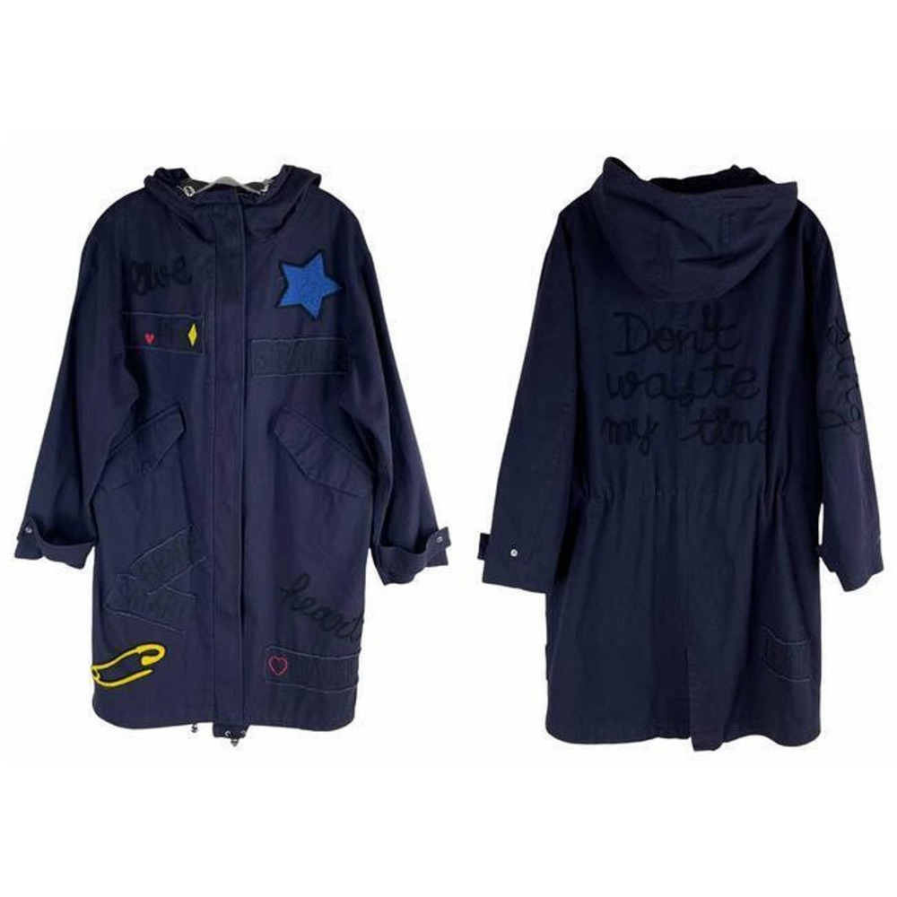 Zara Don't Waste My Time Navy Utility Jacket Size XS Patches Applique READ Rare - Picture 2 of 7